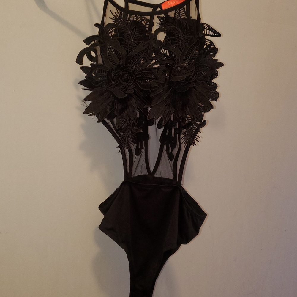 Akira Black Mesh Black Floral Applique Bod… - Picture 6 of 6